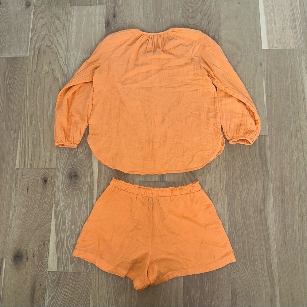 GAP Crinkle Gauze Boatneck Button Up Top Shorts Matching Set Cotton Size Small - Picture 9 of 10